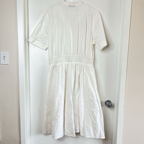 VTG Megan Moore Dress Sz L White Embroidered Button Cottagecore - Picture 2 of 11
